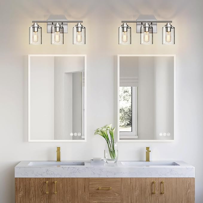 SKEJAO Bathroom Vanity Light Over Mirror,Bathroom Light Fixture Wall Sconce Lighting for Bedroom,Living Room (Nickel, 3-Light)