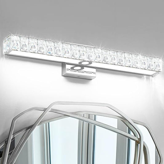 SOLFART Bathroom Light Fixture Crystal Vanity Light Fixtures, Modern LED Lights Above Mirror, 24 Inch Bath Lighting Fixture Chrome