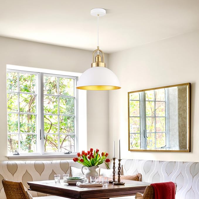 Modern White Pendant Light, Dome Metal Ceiling Hanging Light Fixtures, Nordic Style Pendant Lamp for Kitchen Island Dining Room(11.8 Inch 2 Packs) Dining Room 2 Pack