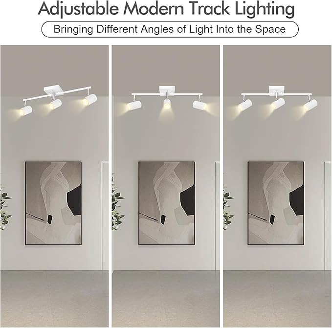 3 Light Track Lighting Fixtures Ceiling, White Kitchen Lighting Fixtures Ceiling, Track Lights Ceiling, Rotatable Light Heads, Modern Track Lights for Living Room,GU10 Bulb Not Included