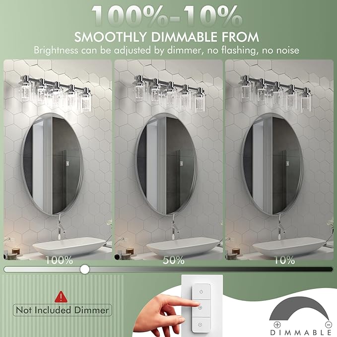 Quntis 5-Light Chrome Bathroom Vanity Light with 5 Color Modes, Dimmable Modern Bathroom Lighting Fixture Over Mirror, 35 Watts Eye Protection LED Wall Lamp 33 Inch (UL Certified, Bulbs Included)