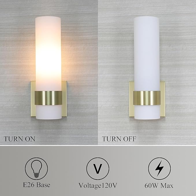 XiNBEi Lighting Sconces Wall Lighting, 1 Light ADA Wall Sconce, Vintage Bathroom Vanity Light with Tube Glass Satin Brass Finish for Kitchen & Corridor XB-W1185-SB