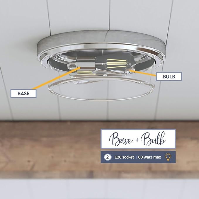Prominence Home Madalyn 13" Brushed Nickel Flush Mount Clear Square Glass Drum Ceiling Light - 51536-01