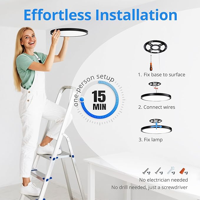 12 Inch Flush Mount LED Ceiling Light, 24W 2640LM Dimmable, 5CCT Selectable (2700K-6500K), Ultra-Slim Flat Panel Fixtures for Bedroom Kitchen Hallway, Black, 8Pack
