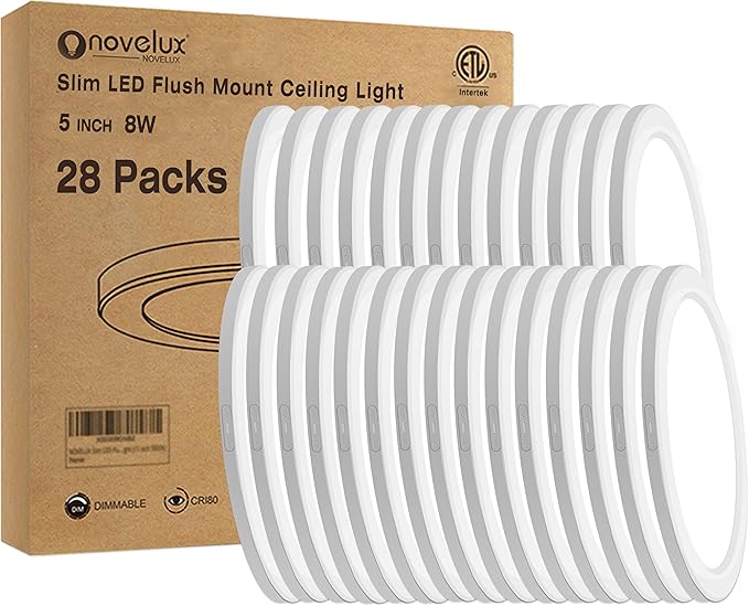5.4" Flush Mount Ceiling Light Dimmable with ETL CERT, 5000K White LED Ceiling Lights Ultra Thin Round Overhead Light Fixture for Bedroom, Bathroom,Kitchen, Hallway,Basement,Closet,28Pack