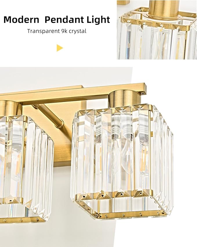 OKELI 3-Light Bathroom Light Fixtures, Modern Gold Crystal Wall Light for Bathroom,Lighting Fixtures Over Mirror