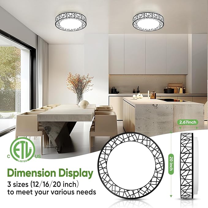 Lightania 20 Inch Flush Mount Ceiling Light, Modern Black LED Ceiling Light Fixture, 42W 4000LM 2700-6500K Adjustable, Dimmable Ceiling Lights for Bedroom, Kitchen, Hallway, Bathroom, ETL Listed
