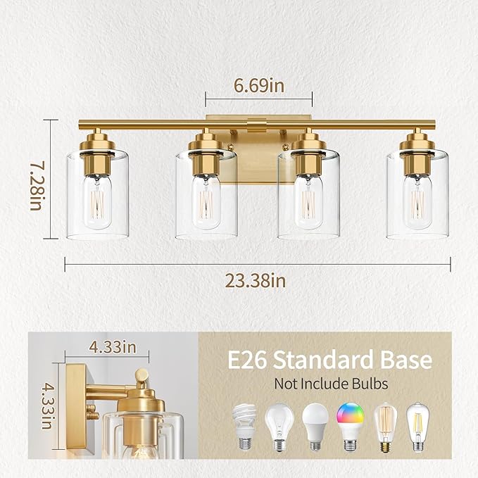 SKEJAO Bathroom Vanity Light Over Mirror,Bathroom Light Fixture Wall Sconce Lighting for Bedroom,Living Room (Gold, 4-Light)