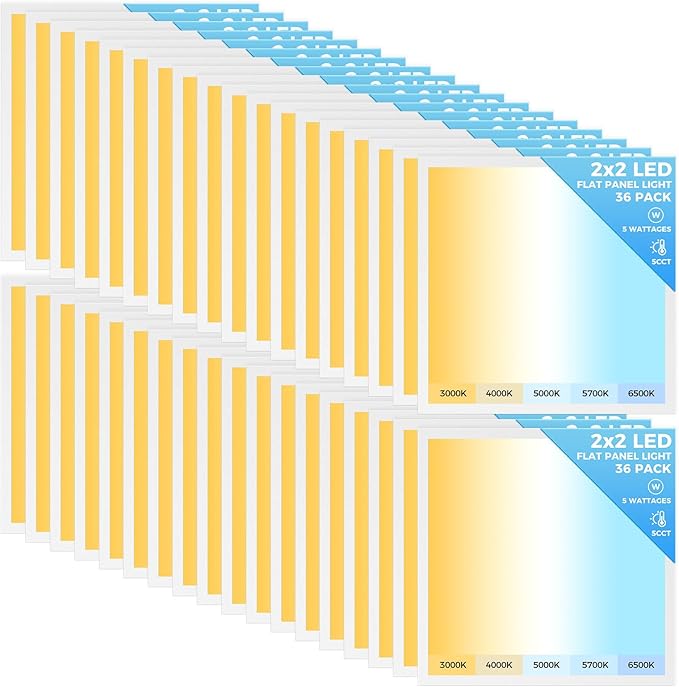 AIKVSXER 36 Pack 2x2 LED Flat Panel Light, Recessed Drop Ceiling Light Kitchen Lighting Fixtures,Bright 6500LM,0-10V Dimmable,Switchable 3000K/4000K/5000K/5700K/6500K, 30W/35W/40W/45W/50W