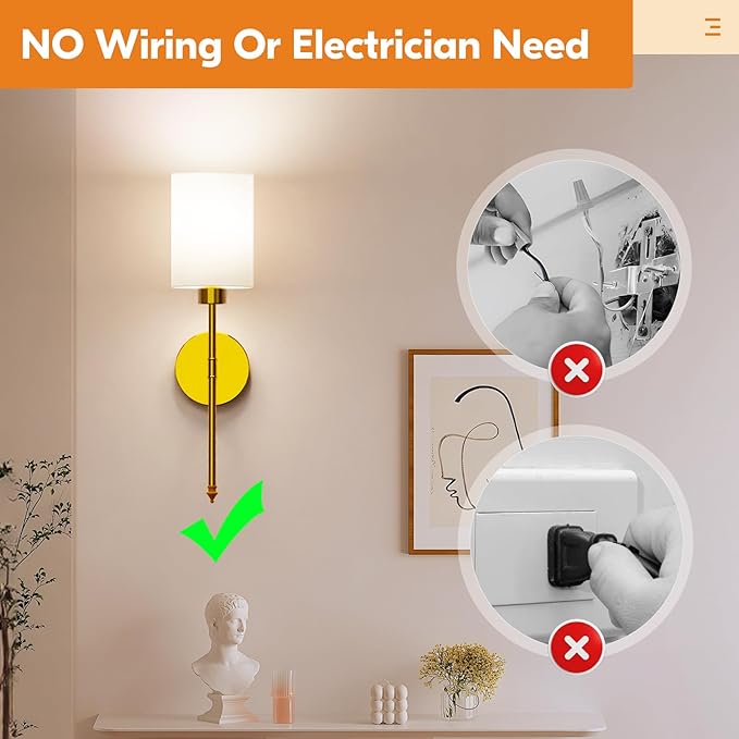 NIORSUN Battery Operated Wall Sconce Set of 2, Gold Wireless Rechargeable Wall Lights with 5200mAh Dimmable Detachable Bulbs and Remote, 9 Colors Sconces Wall Decor for Bedroom Living Room Hallway