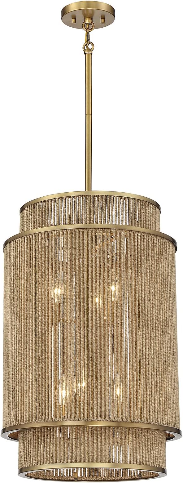 Savoy House 3-1773-6-320 Ashburn Bohemian/Eclectic Rope Pendant, 6-Light 360 Total Watts, 25" H x 16" W, Warm Brass