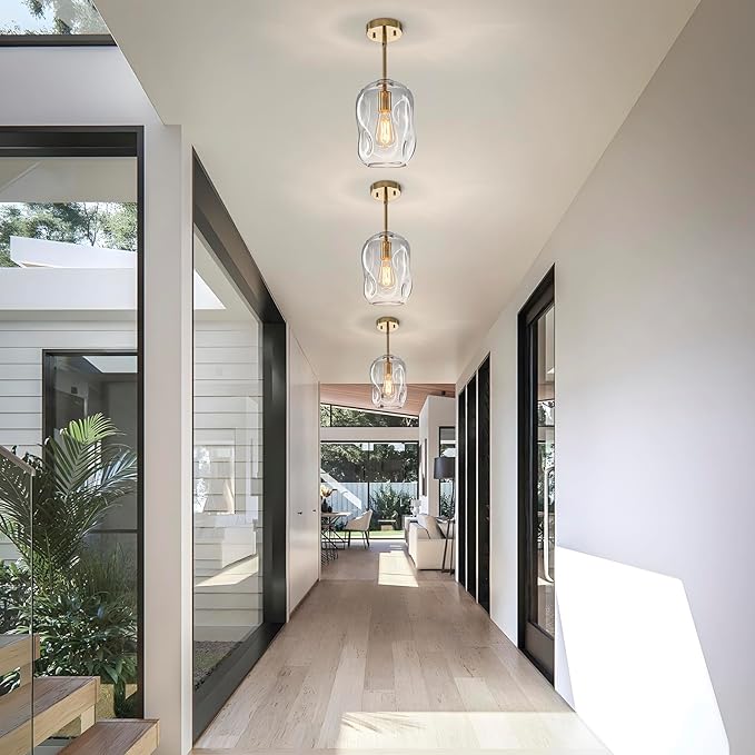GoYeel Pendant Lights - Brushed Gold Glass Hanging Lamp 2 Pack, Modern Handblown Organic from Glass Pendant Lights Kitchen Island