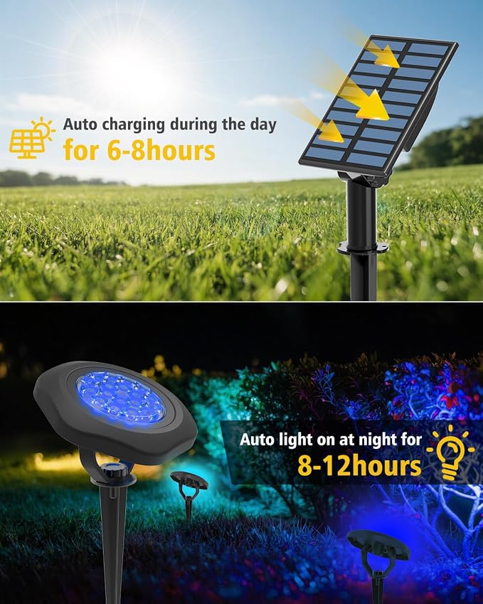 Solar Spot Lights Outdoor Waterproof IP68, 2 Light Modes Pond Lights, 3-in-1 LED Color Changing Solar Landscape Lights, Landscape Path Lights for Underwater Pond Garden Yard Pathway