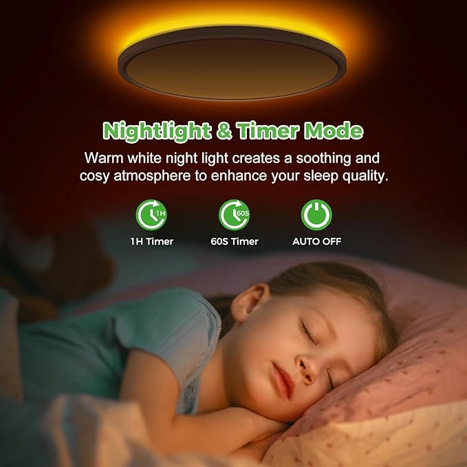 zemty 23 Inch LED Ceiling Light with Night Light 1800K, 50W 5000lm 3000K/4000K/6500K Dimmable Light Fixtures with Remote Control, Low Profile Ceiling Lamp for Bedroom LivingRoom Bathroom Kitchen-White