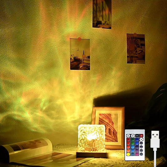 YXQUA Northern Lights Ocean Wave Projector Light, Galaxy Light Projector, 16 Colors Gradual Rotating Flame Water Ripple Ambient Night Light Non-Wood for Bedroom, Room Decor, Kids Room (Plug-in)