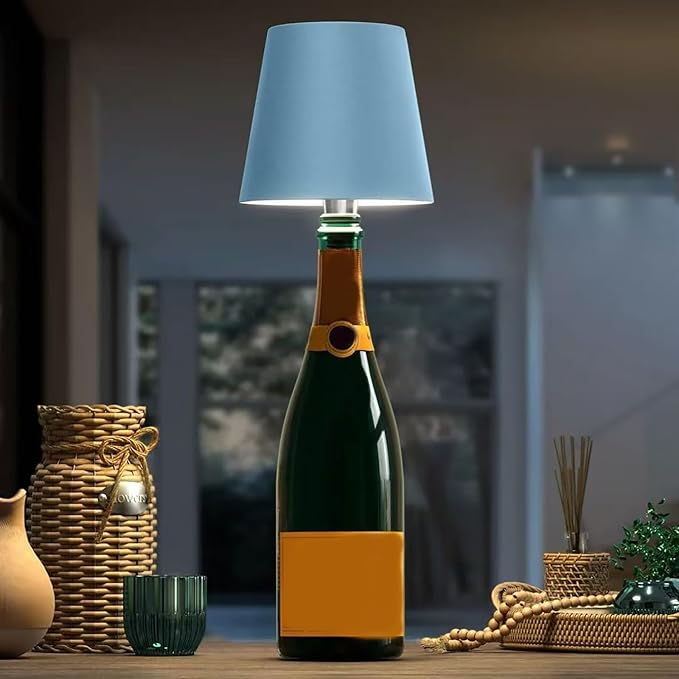 Neioaas Wine Bottle Lamp, 3 Color Light Dimming Metal Wine Bottle Light, Rechargeable Waterproof Bottle Touch Lamp Head with for Home,Bar,Camping,Travel,Restaurants, Party, Decor & Gifts(Blue)