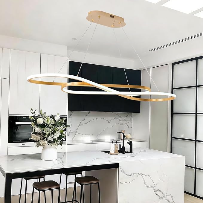 Gold Modern Chandelier for Dining Room,47.24" Linear Led Chandelier Large Modern Pendant Light for Kitchen Island Lighting Dimmable 3000K-6500K Adjustable Color Temperature