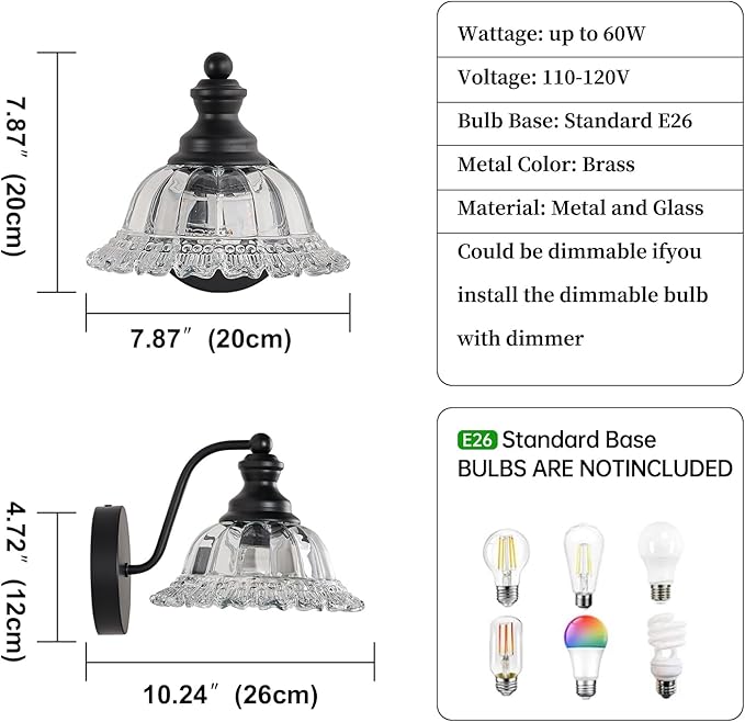 XIEDUN Vanity Light Black Wall Sconces Farmhouse Bathroom Sconces