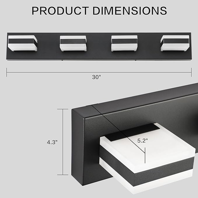 PRESDE 4-Light Bathroom Light Fixtures Over Mirror Matte Black LED Vanity Light for Bathroom Modern Bath Wall Lighting