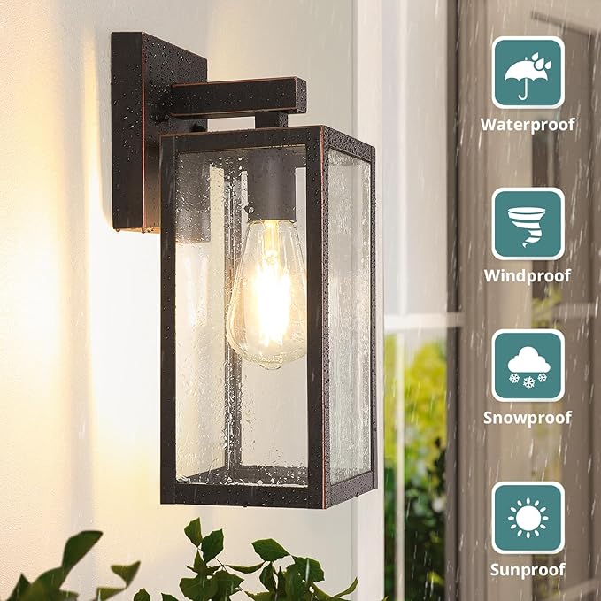 MAXvolador Outdoor Wall Sconce, Exterior Waterproof Wall Lantern Light Fixture, Oil Rubbed Bronze Porch Lights, Anti-Rust E26 Patio Lighting, 2 Pack