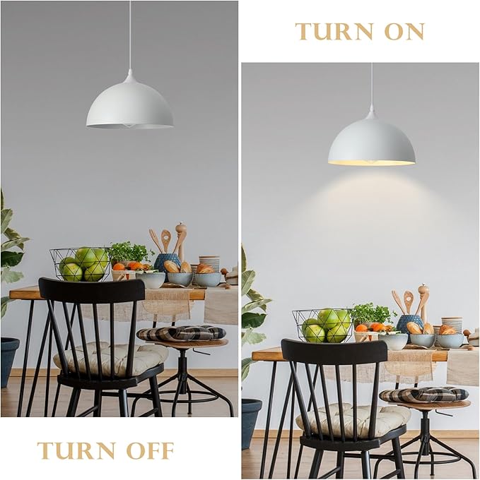 White Pendant Lights, 11.8 inch Pendant Lights Kitchen Island, Farmhouse Pendant Light Fixtures (White Inside), Industrial Pendant Lighting for Dining Room, Bedroom, Hallway (1 Pack)