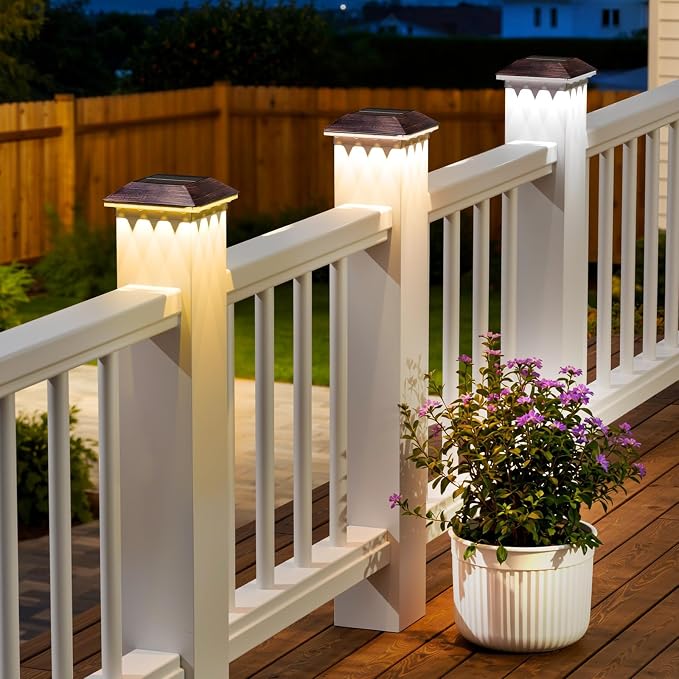Mlambert 12 Pack Solar Post Cap Lights Outdoor - 3 Lighting Modes Waterproof LED Solar Post Lights Fit 3.5×3.5 Wood/4×4 Vinyl Fence Deck Posts, Brown