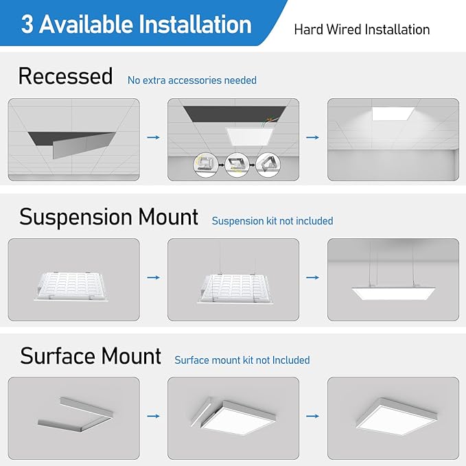 AIKVSXER 40W 2x2 Led Flat Panel Light - 4 Pack 4400LM Color Switchable 3000K/4000K/5000K, Dimmable Recessed Led Drop Ceiling Lights Fluorescent Replacement, 2x2 LED Light Fixture for Office, Home