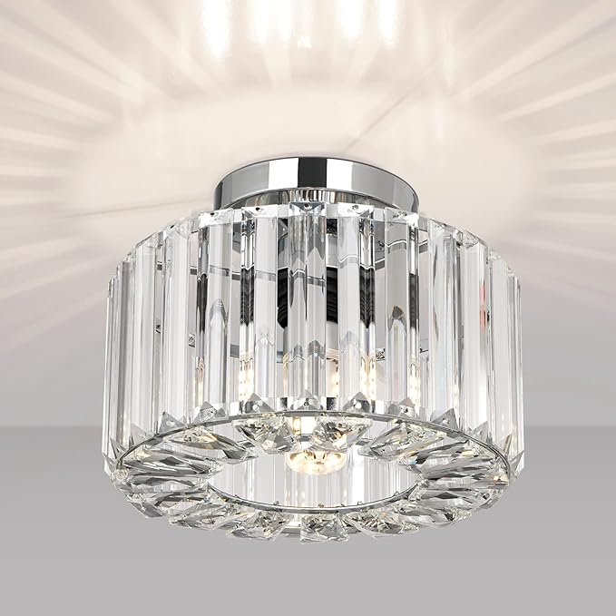 FRIDEKO HOME Crystal Ceiling Light - Small Crystal Chandelier Semi Flush Mount Ceiling Light Fixture Modern Lights for Hallway Bathroom Kitchen Entryway (9.05 Inch, Bulb not Included)
