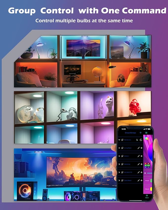 Cefrank RGB LED Puck Lights with Remote & App Control, Color Changing Under Cabinet Lighting with Music Sync, Dimmable Multi-Color Disc Lights for Backlight, Shelf, Showcase (6 Pack)