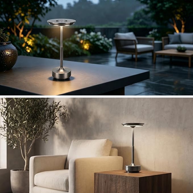 Rechargeable Cordless Table Lamp Set of 2, Portable Battery Operated LED Table Light, 3 Color Stepless Dimming with Touch Sensor & Memory Function for Outdoor Patio Restaurant Dining Room,Silver