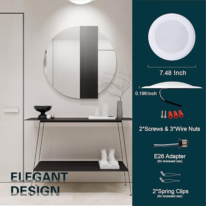 TOPELER 6in Dimmable Flush Mount Ceiling Recessed Light, 15W 4000K Cool White Low Profile Surface Mount LED Disc Light, Installs with J-Box or Recessed Canister, ETL-Listed Approvel, 6 Pack