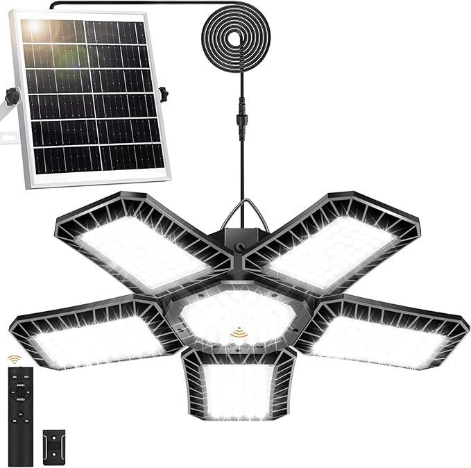 Solar Shed Light All Day Available, 267LED Solar Lights Outdoor Indoor with Motion Sensor, Remote Control, Timer, Waterproof Pendant Lights for Gazebo, Shed, Garage, Barn