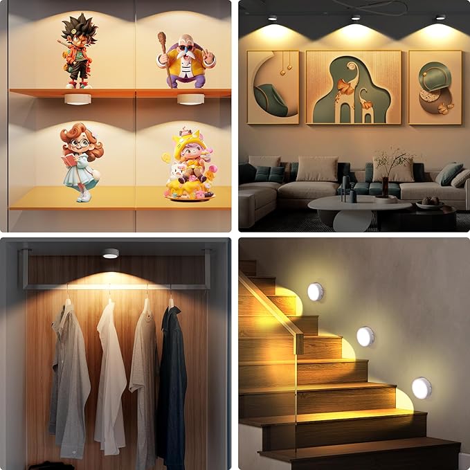 Narotood 6 Pack Picture Lights for Wall, Rechargeable Battery Operated Wall Lights, Picture Frame Lights with 3 Lighting Modes, Wireless Magnetic Painting Light with Remote Control Timer, (White)