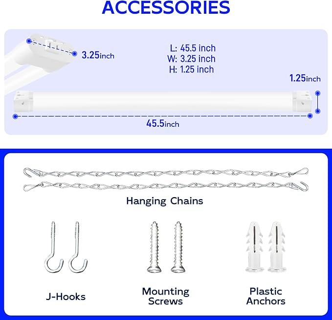 hykolity LED Shop Lights 4FT, 3CCT Selectable 4000K/5000K/6500K,Adjustable 25W/34W/42W, 5500LM Linkable Shop Lights for Garage, Ceiling or Hanging Mount, 2 Pack