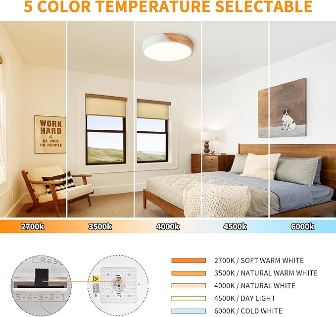 Modern Dimmable White Flush Mount Ceiling Light Wood Close to Ceiling Lights for Bedroom Round LED Ceiling Lamp Lighting Fixture for Hallway Kitchen Laundry Room(11.8in)