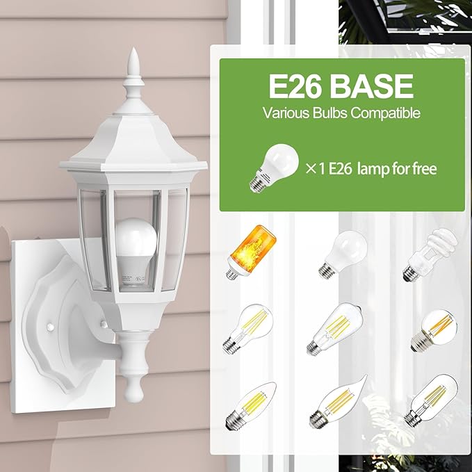 EMART Dusk to Dawn Plastic Outdoor Wall Light Fixtures with Bulbs, Waterproof and Anti-Corrosion Porch Sconces, Exterior Lanterns Wall Mount Lamp for Outside, Garage, Front Door, Patio, 1 Pack, White