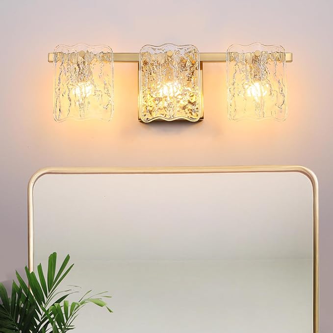 3-Light Bathroom Vanity Light, Brushed Gold Bathroom Light Fixture Over Mirror with Clear Glass, Modern Bath Wall Sconce Lighting for Bath Restroom, OS-MM5002-3BG