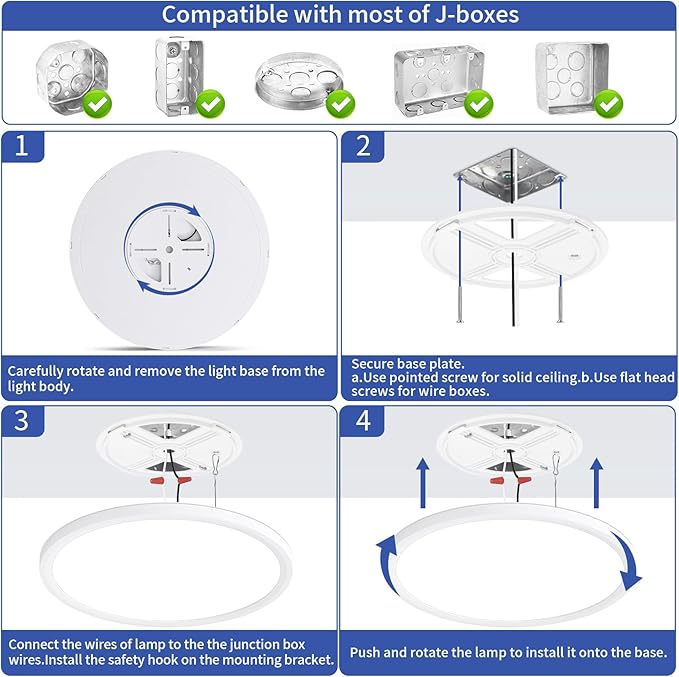 2 Pack Led Ceiling Light Fixture, 16'' 36W Ultra Thin Flush Mount, Dimmable, 3000K-4500K-6000K 3 Color Selectable, for Bedroom, Home Office, Kitchen, Dining Room, Living Room