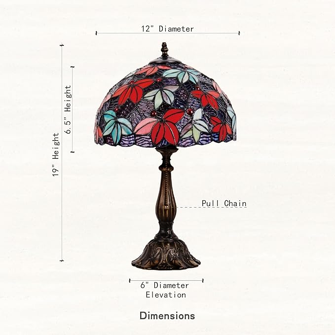 Tiffany Style Stained Glass Table Lamp, Maple Leaf Desk Light with Antique Bronze Resin Base, Multicolor Reading Lighting for Bedroom, Living Room, Office 12”X12“X19 (Maple-Purple Blue)