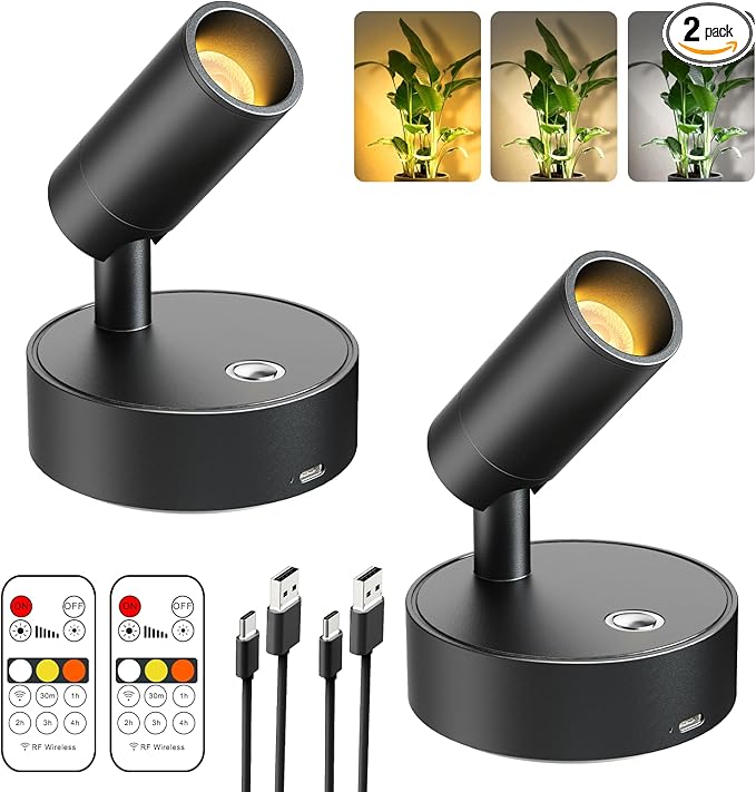 Olafus LED Wireless Spotlight Indoor, Rechargeable Battery Uplighting Indoor with Remote & Timer, 3CCT Picture Lights for Wall, Mini Art Accent Light for Plants, Artwork, Painting, 2 Pack