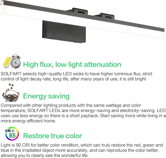 SOLFART Black Modern Bathroom Lights Over Mirror 31.5 inch Vanity Lighting Wall Mounted 8778-ND