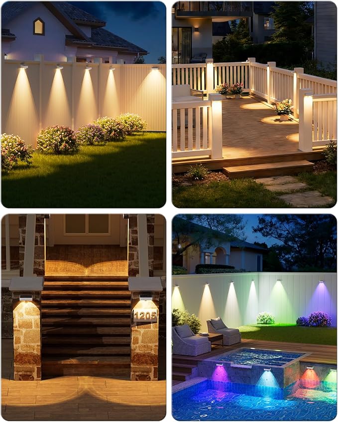 VOLISUN Solar Fence Lights with Remote Control, 50 Lumen LED Fence Lights Solar Powered, IP65 Waterproof, 10 RGB Color Long-Lasting Solar Lights for Backyard Garden Deck Patio Railing (16 Pack)