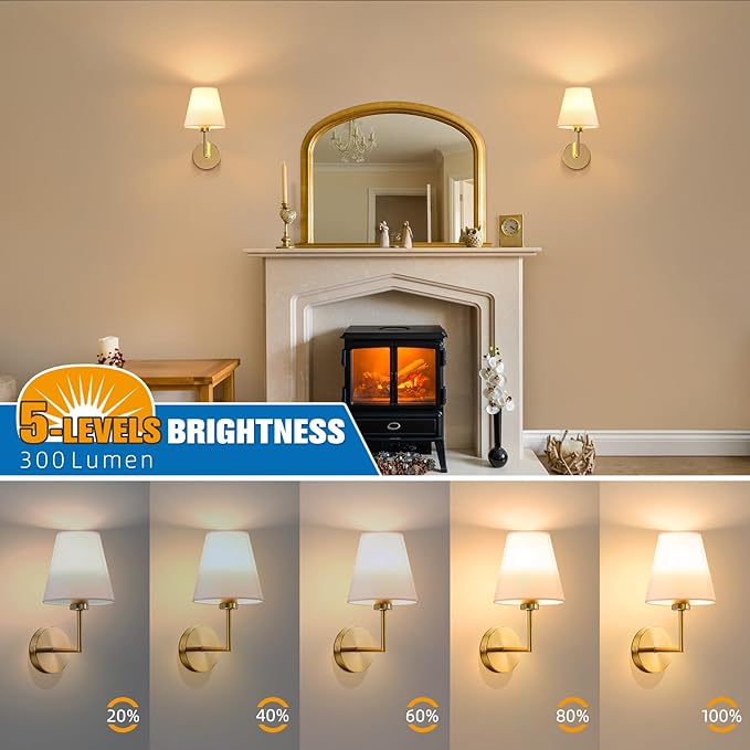 NIORSUN 13.8 inch Battery Operated Wall Sconce Set of 2,Gold Rechargeable Wall Lights with 5200mAh Dimmable Detachable Bulbs and Remote,9 Colors Wireless Sconces for Bedroom Living Room Hallway