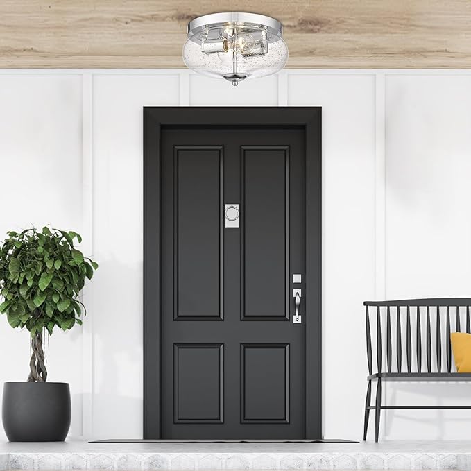 Darkaway Ceiling Light Fixtures Flush Mount Indoor Outdoor Ceiling Light with Seeded Glass Shade for Hallway Kitchen Bedroom Porch Living Room Dining Room Chrome Finish