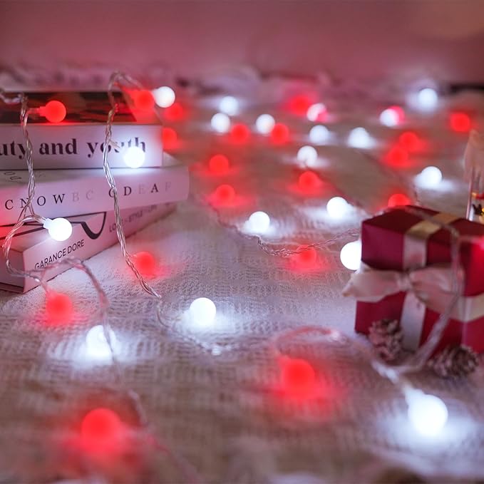 43FT 100LED Connectable Globe String Lights Indoor Outdoor - Red and White Fairy Lights Plug in with Remote & 8 Lighting Modes, Twinkle Light for Bedroom Decorations Girl's Room Classroom Party
