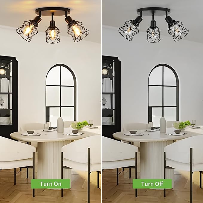 WILON Kitchen Light Fixtures Ceiling Mount, Black Fixtures 3-Light Adjustable Semi Flush Mount Ceiling Light, Multi-Directional Lights for Kitchen Hallway Dining Room(E26 Base)