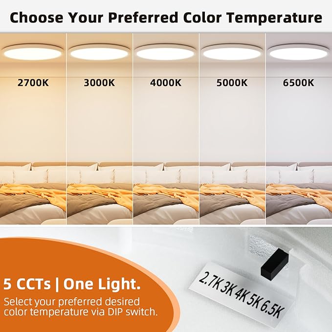 15 Inch LED Flush Mount Ceiling Light Fixture with Night Light, 30W 3000LM, 5CCT (2700K- 6500K) & Dimmable, White Round Ceiling Light for Bedroom, Kitchen