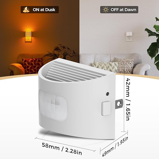 DORESshop LED Night Light[2 Pack], Night Lights Plug into Wall, Dimmable Plug in Night Light with Motion Sensor, Dusk to Dawn Sensor, Nightlights for Adults, Bedroom, Bathroom, Amber, White Cover
