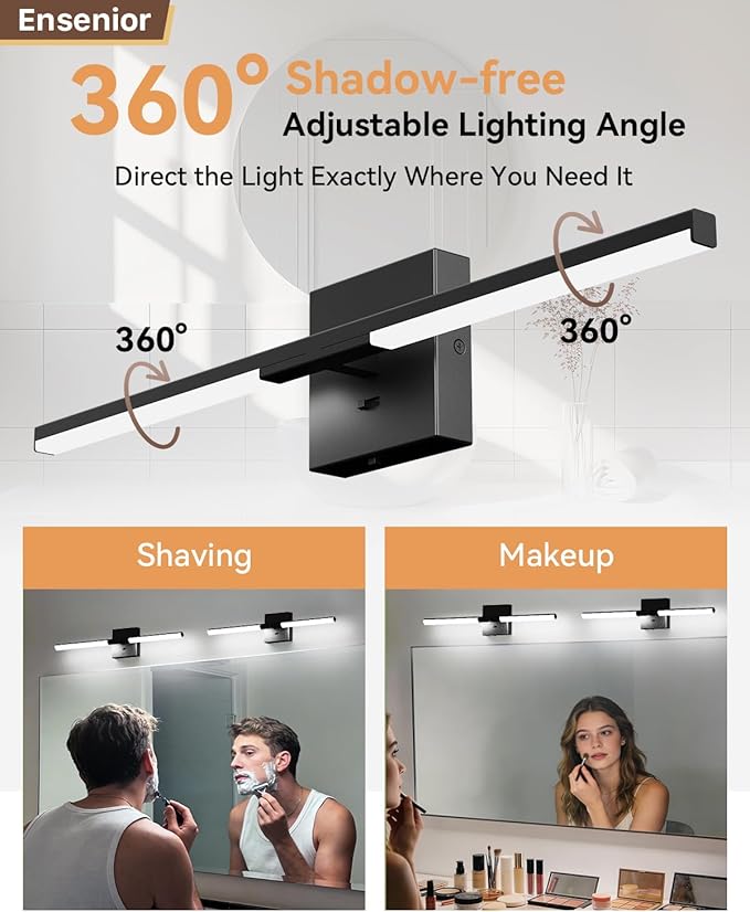 Ensenior Modern Bathroom Vanity Light 24 inch, Built-in Dimmer, 14W Dimmable 5CCT Led Bath Lights, Black Bar Vanity Light for Bathroom Mirror Cabinets Bedroom-FCC & ETL Certificated