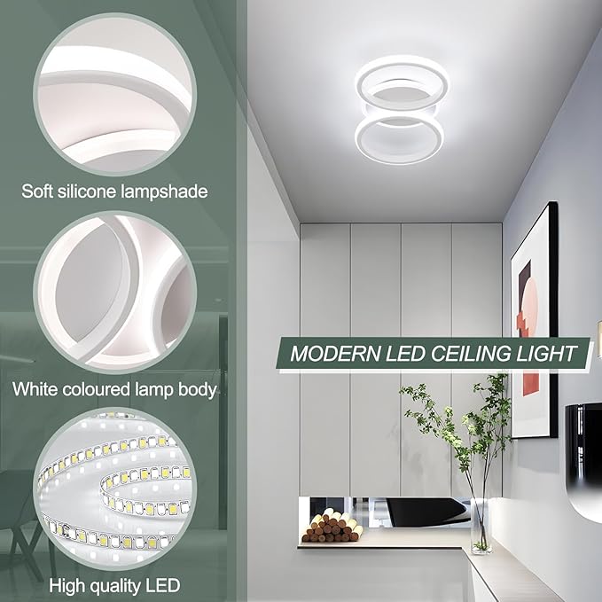 ElDISUNY Modern LED Ceiling Lights, 30W Round Ceiling Lights Fixture for Kitchen, Close to Ceiling Lights for Hallway Bedroom Dining Room, Cool White Light 6000K(White)